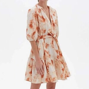 JONATHAN SIMKHAI Orange Gauze Opal Tie Dye Mini Dress Cover Up Size Small $345